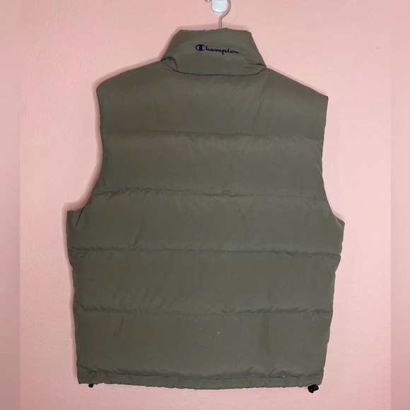Champion Mens Vintage Down Filled Zip-Up Puffer Vest Taupe/Navy size M - Picture 2 of 13
